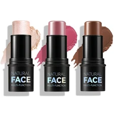 3PCS Cream Contour Stick - Highlighter Bronzer Blush Set for Face Sculpting, Non