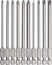 Long Screwdriver Bit Set, 10 PCS Magnetic Slotted Phillips Drill Bit Set, 1/4 In