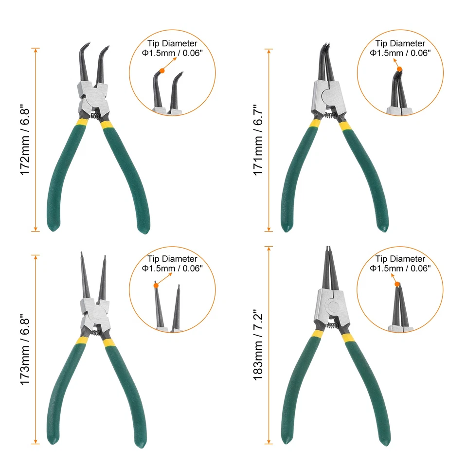 4pcs Snap Ring Plier Set 5" Internal/External Pliers with Straight/Bent Jaw - Image 2 of 4