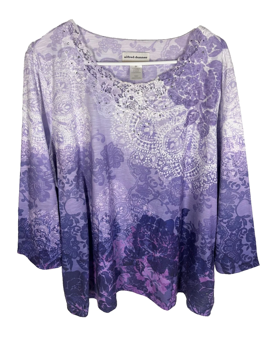 Alfred Dunner Womens Plus-Size Fineline Floral Three Quarter Sleeve Top