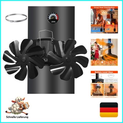Kaminventilator Magnetisch, Ofenventilator Ohne Strom mit 16 Blättern, Leiser...