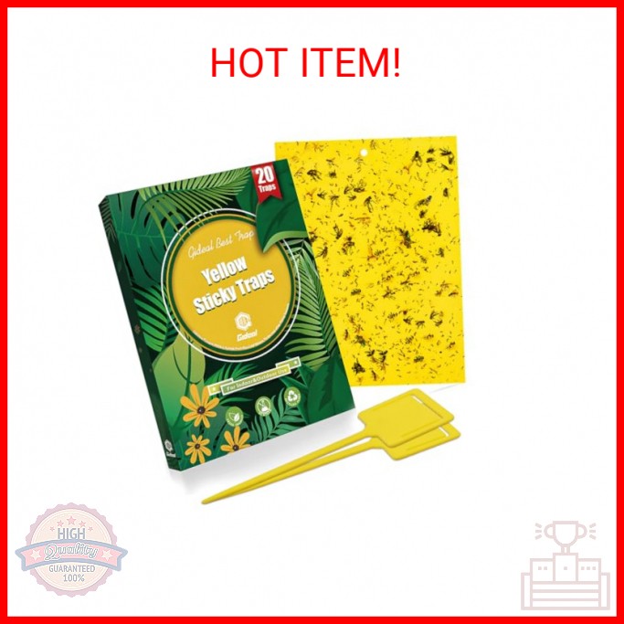 Gideal 20-Pack Dual-Sided Yellow Sticky Traps for Flying Plant Insect Such as Fu