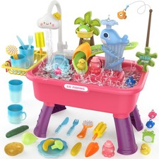 Color Changing Kitchen Play Sink Toys with Running Water for Kid,4-in-1 Elect...