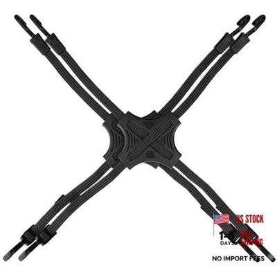 4-Way Flat Bungee Cord Tack Strap - Rubber Pad Grip - Non-Slip Tie - Black
