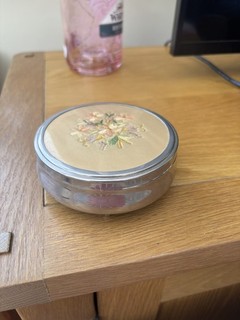 Small Vintage Embroidered Trinket Box 10 cm Diameter 4 cm High Lined Interior