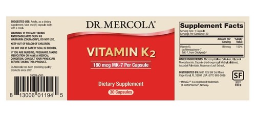 DR. MERCOLA Vitamin K2 (Vitamin K2 for Bone Health) 30 Capsules - 第 5/8 張圖片