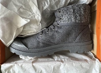 Rocket Dog Women's Gray Leather Lace-Up Ankle Bootie Knit Fold-Down Cuff 10