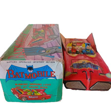 Batmobile lincoln red Battery Operated Tin Litho Box 1960s-70s KH Taiwan