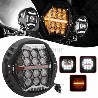 7'' LED Honeycomb Headlight Hi/Low Beam For Harley Touring Street Glide 2014-2023