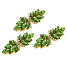 3Pcs Rhinestone Applique, Rhinestone Flower Sew on Sewing, Grass Green Gold