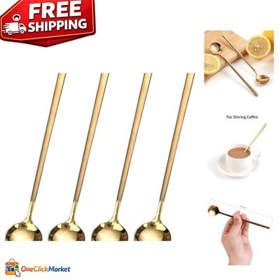 Elegant 4 PCS Gold Stainless Steel Spoons - 6.7 Inches Long Handle Tea Stirring