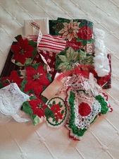 Christmas Needlework Bundle Vintage Kit  Embroidery Lace Trim Scrap Stitching