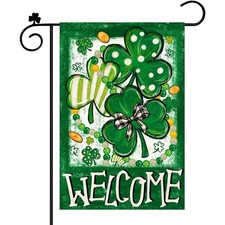 St Patricks Day Shamrock Garden Flag Double Sided