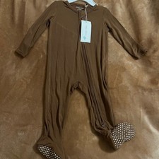 Angel Dear Brown Bamboo Viscose Footie Pajama 2-Way Zip 6-9M NWT