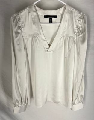 #ad WHITE HOUSE BLACK MARKET Top Size Medium Beige Satin Feel Career Office Light $10.48