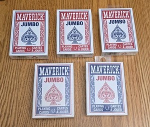 Maverick Jumbo Face Playing Cards Set of 5 Decks Red & Blue Sealed Poker Size
