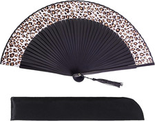 Hand Held Bamboo Silk Folding Fan, Chinese Japanese Handheld Fan with Tassel Woo