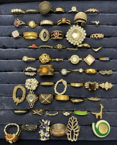 50+ pc ESTATE JEWELRY RINGS LOT Vintage to Modern Costume Fashion Statement