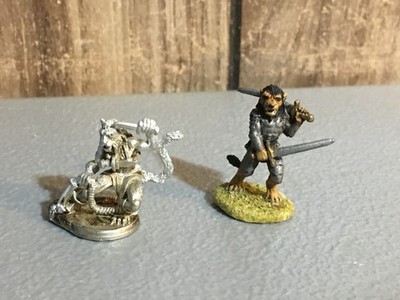 A24862 UNBRANDED METAL TABLETOP OLD OOP D&D FANTASY CATFOLK WARRIORS MINIATURES