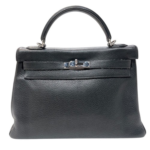 HERMES Kelly 32 Black Handbag L Stamp #OKB469