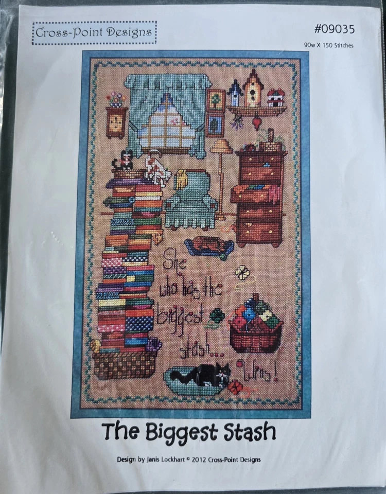 Biggest Stash Fabric Black White Cat Lockhart Cross Stitch Pattern Sewing - Image 2 of 2