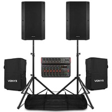Complete 15" Speaker Active PA System with Mixer, Stands, Covers & Leads - VSA15