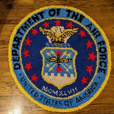 VTG United State Air Force Seal 40” Shaggy Latch Hook Rug Homemade