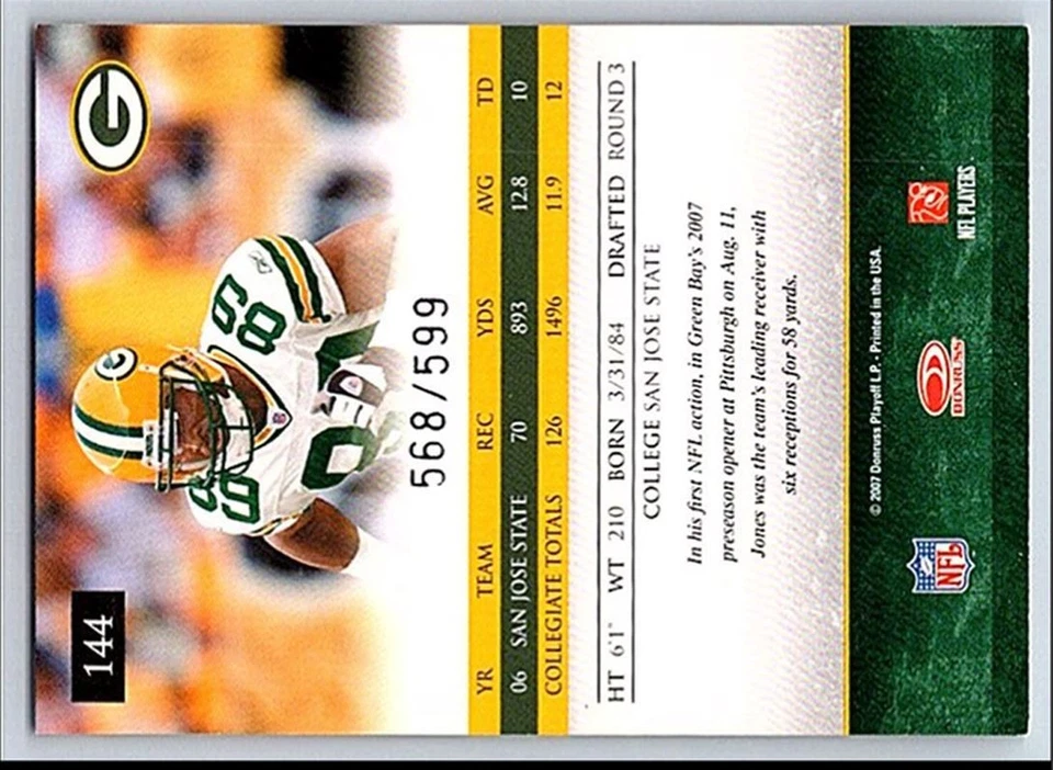 2007 Donruss Gridiron Gear James Jones 144 568/599 - Image 2 of 2