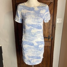 Kin Womens Blue Cloud Short Sleeve Shift Tunic Dress UK 8