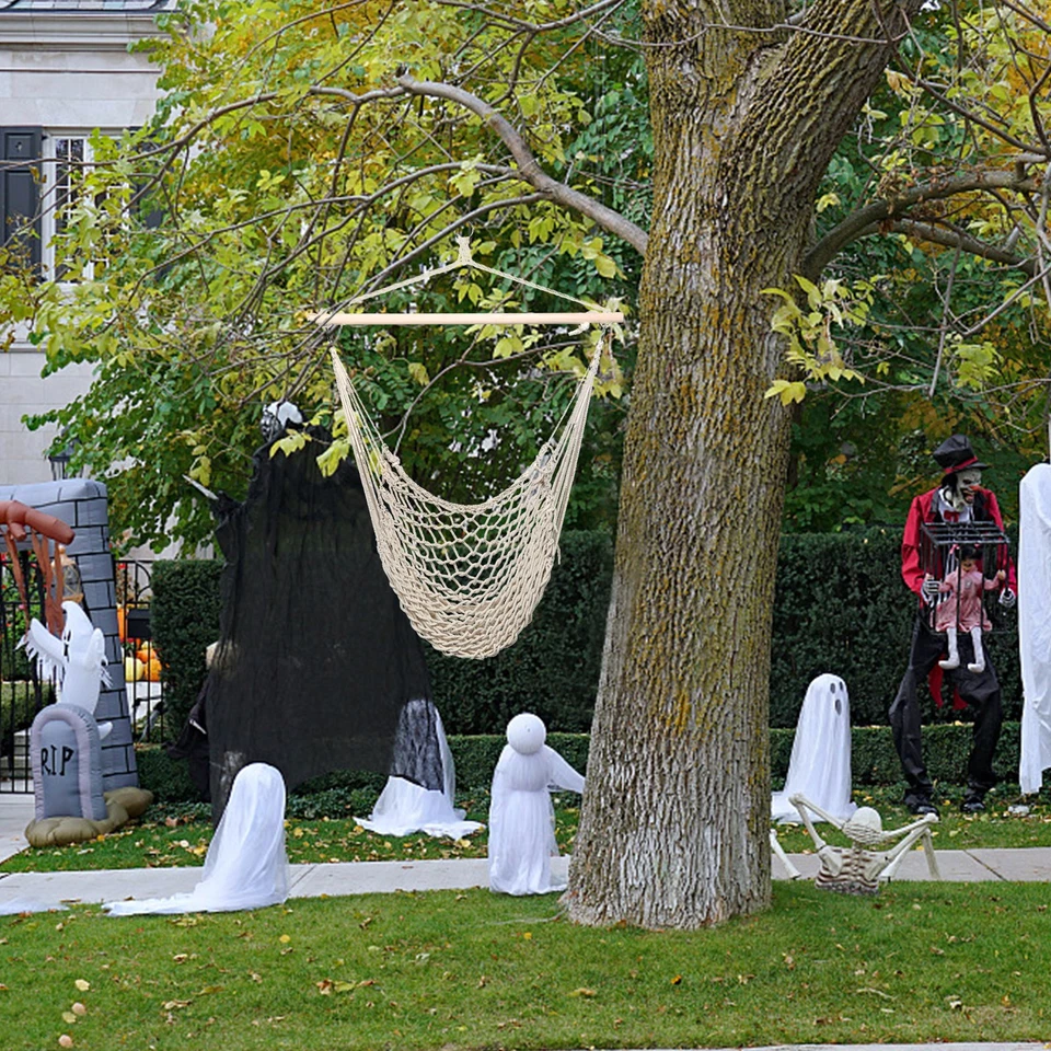 Silla colgante cuerda aire/cielo columpio beige Foto 3 de 4