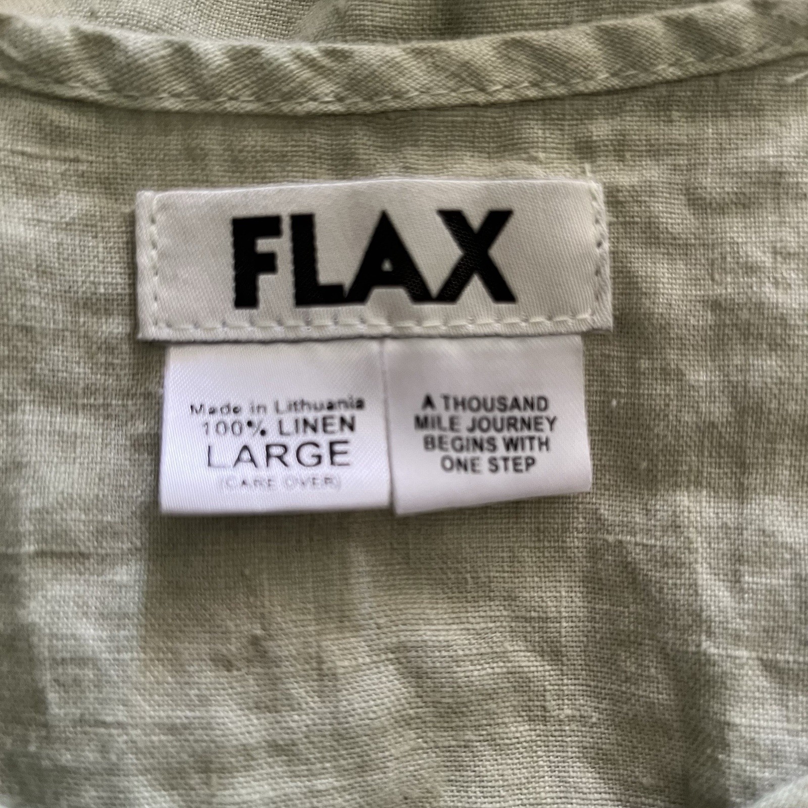 FLAX Large Light Green Button Down Collarless Lon… - image 5