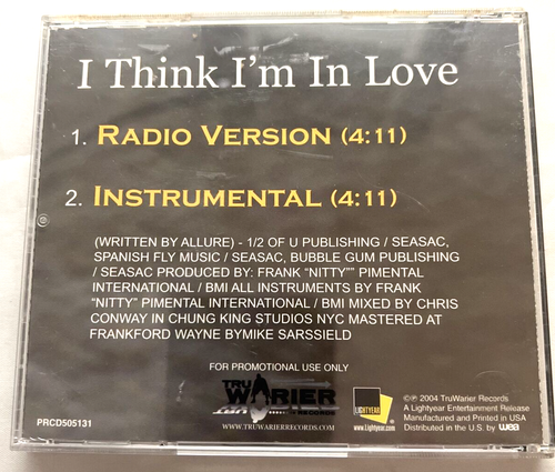 ALLURE I think I’m in Love w/ INSTRUMENTAL & RADIO VERSION PROMO DJ CD Single - Picture 3 of 4