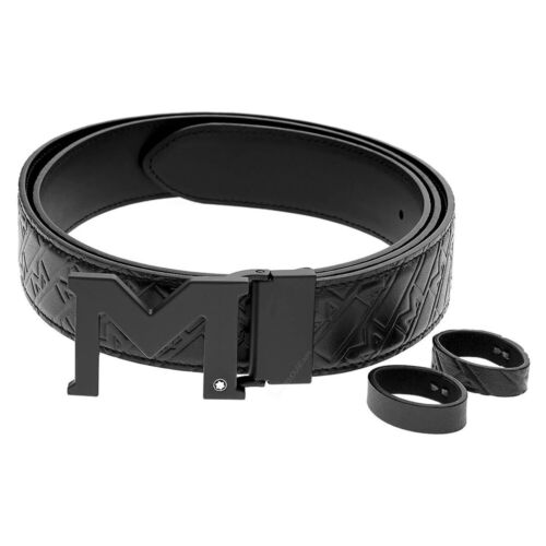 Montblanc M Buckle Embossed Black Reversible 35mm Leather Belt - 129443 BNIB