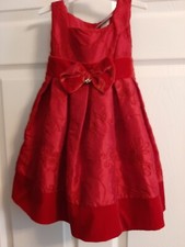 sweet heart rose girls dress Red Sz 2 Velvet Bow Trim Button Back With Bow Tie