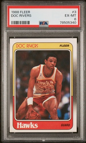 1988 Fleer Basketball Card Doc Rivers #3 PSA 6 EX-MT Atlanta Hawks NEW Vintage