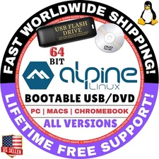 ALPINE LINUX OS STANDARD EXTENDED 64-BIT LIVE BOOT USB, FULL INSTALL for MAC, PC