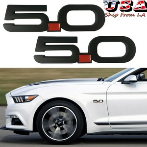 5.0 Emblem Badge Decals 3D Metal 5.0 Logo Car Fender Side Emblem for Ford Mustang Pair Black
