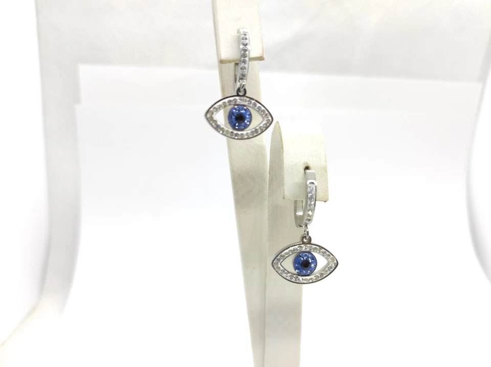 Orecchini Donna Acciaio con Zirconi. Orecchini Uomo Cerchio Con Occhio Greco - Immagine 4 di 4