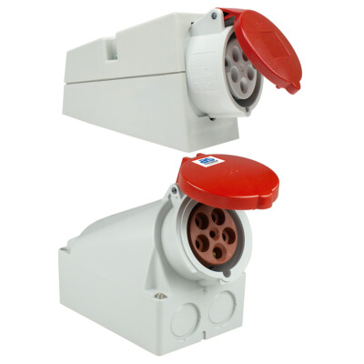 CEE Steckdose Wand 400V 16A 32A 63A 4-polig 5-polig Klappdeckel IP44