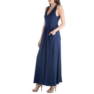 NEW 24seven Comfort Apparel Sleeveless V Neck Maxi Dress with Pocket Detail XL