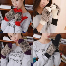 Winter Warm Knitted Mittens Women Cute Hedgehog Fleece Lined Cotton Gloves