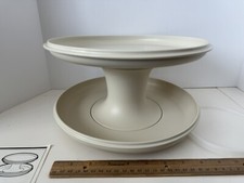 VTG Tupperware Serve It All 4pc Set Cake/Pie/Veggie Pedestal/Tray/Lid NOS Almond