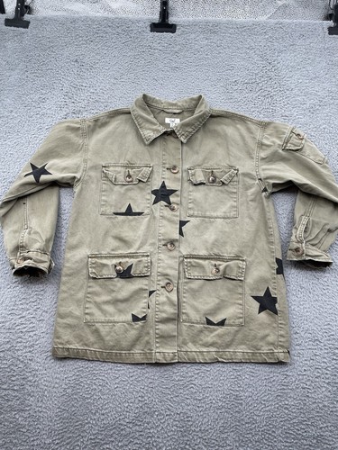 EASEL Los Angeles Utility Jacket Women's Small Beige Button Up Stars Shacket