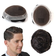 Natural Men Toupee Human Hair Replacement System Poly Skin French Lace Hairpiece
