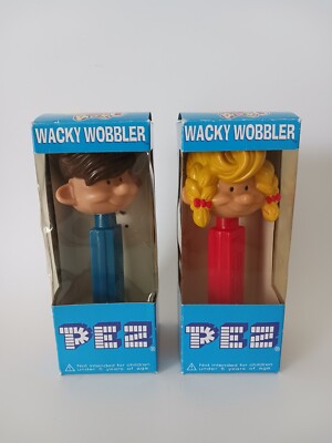 Vintage PEZ 1999 Funko Wacky Wobbler Girl & Boy Bobble Head Figure