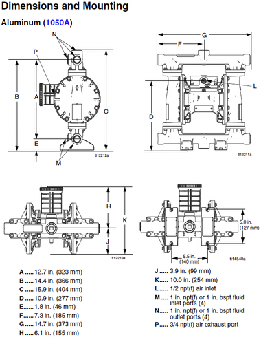 Graco 647671 Husky 1050 1" Air Diaphragm Pump ATEX (Ali / Buna-N) - AA25/VA25 - Picture 4 of 11
