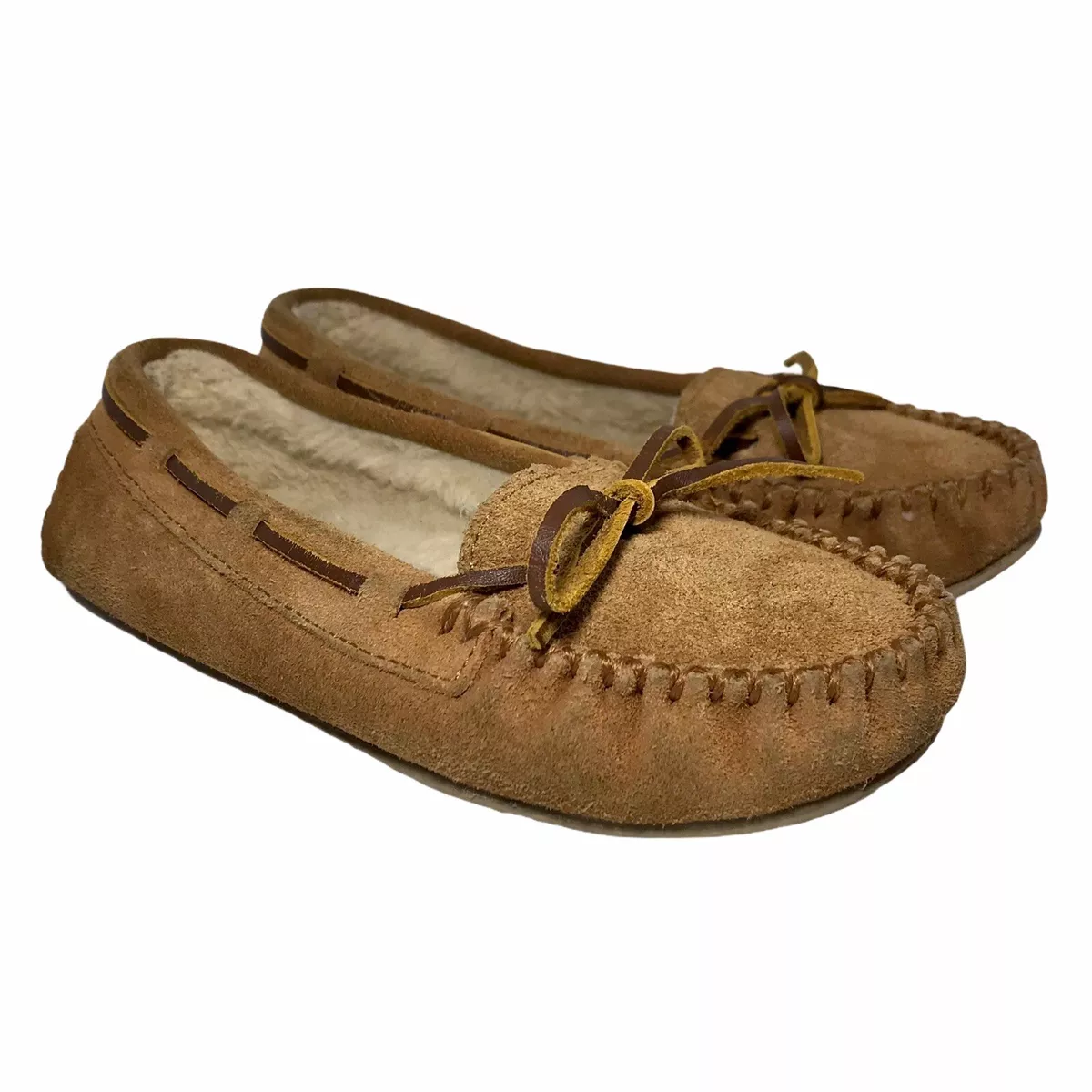 Minnetonka Cassie Unisex Kids Moccasins Slippers US 3 Cinnamon Brown Suede 4811
