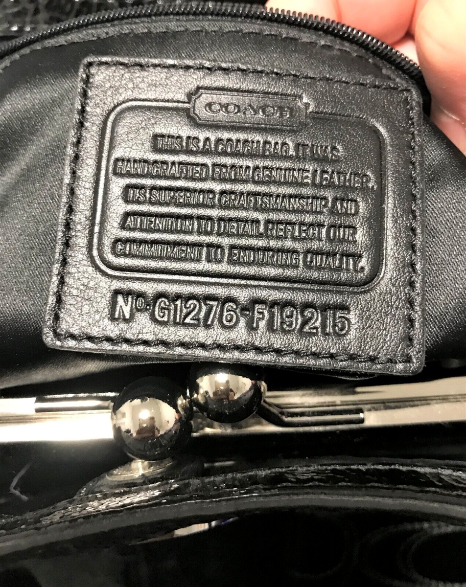 Coach F19215 Black Patent Leather Logo Kiss lock Carryall Coach F19215 Black Patent Leather Logo Kiss lock Carryall