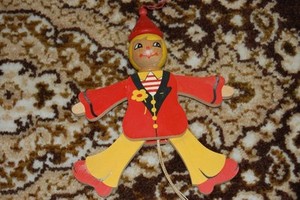 Old-Vintage-Wooden-String-Puppet-Clown-Mertens-Kunst-1983-2322-West-Germany