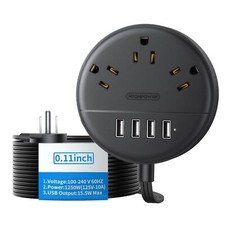 Flat Extension Cord 15 ft Flat Plug Power Strip with 3 Outlets 4 USB Ports Ul...